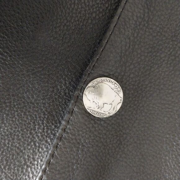 UNIK Leather Black Biker Motorcycle Vest Size 52 Buffalo Head Buttons 4 Pockets - Picture 9 of 9